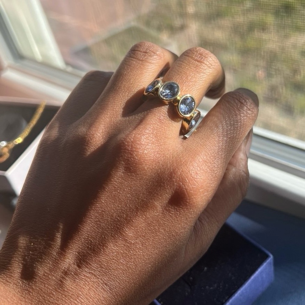 Gorgeous grayish blue oval cut swarovski elements 14kt gold plated size 9 ring - Picture 13 of 13